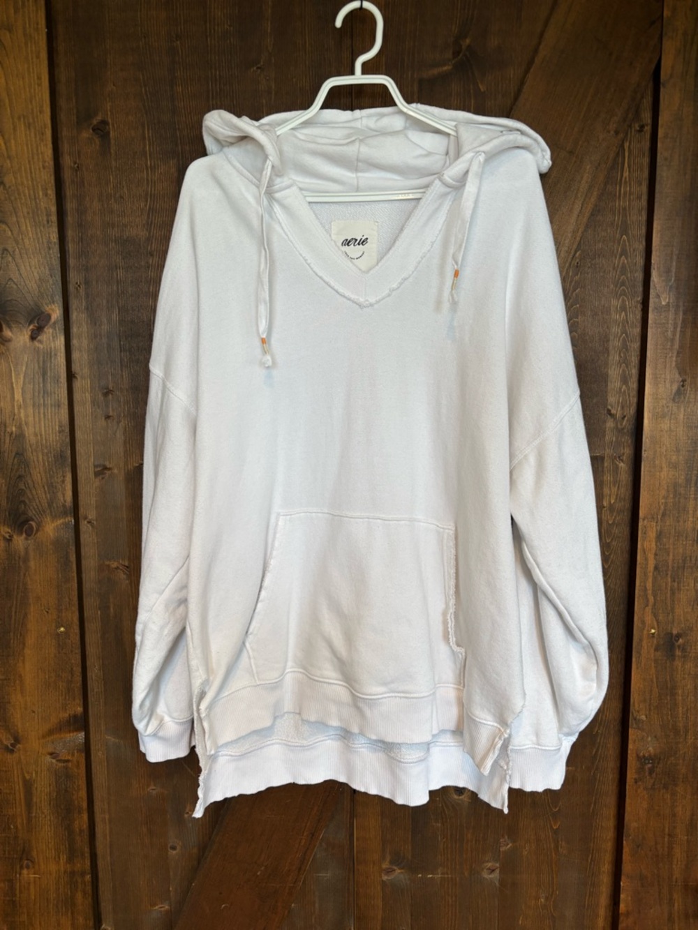 Aerie Raw Hem Beach Hoodie | Oversized V-Neck Pullover